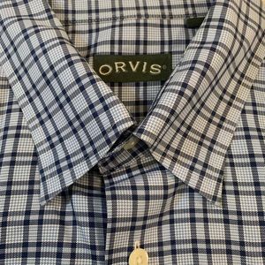 Orvis, XXL, long sleeves, dark and light blue plaid. Front pocket. Like new!
